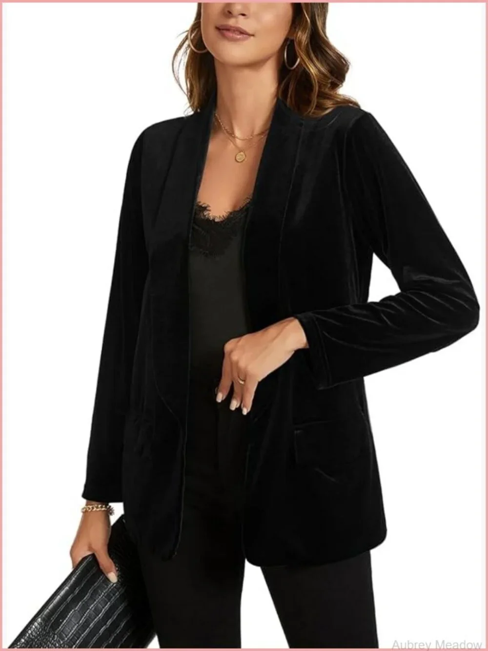 Women's Velvet Blazer Jacket Long Sleeve Open Front Business Casual Suit Jacket